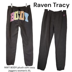 BODY by Raven Tracy Women's Back shot Sweatpants grey mult color logo joggers XL
